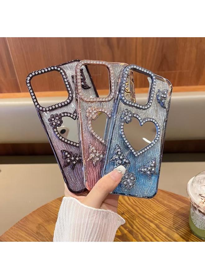 erorex Case For iPhone 13 Pro Heart-shaped Mirror Diamond Glitter Phone Case - Image 3