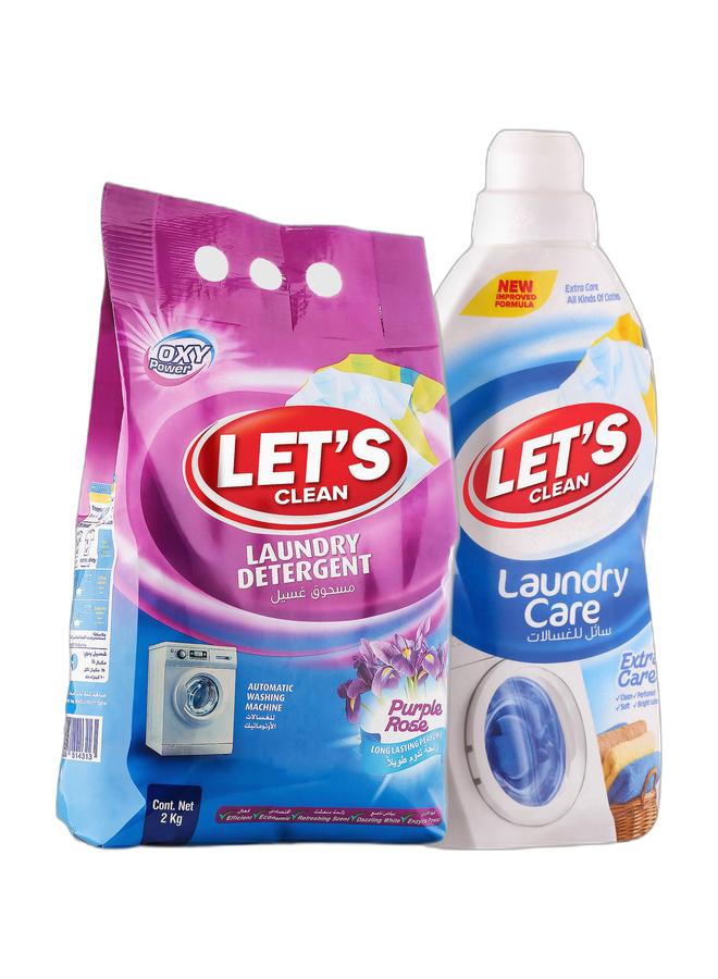 LET'S CLEAN Laundry Detergent Powder Purple Rose 2kg and Liquid Detergent Extra Care 1L - Image 1