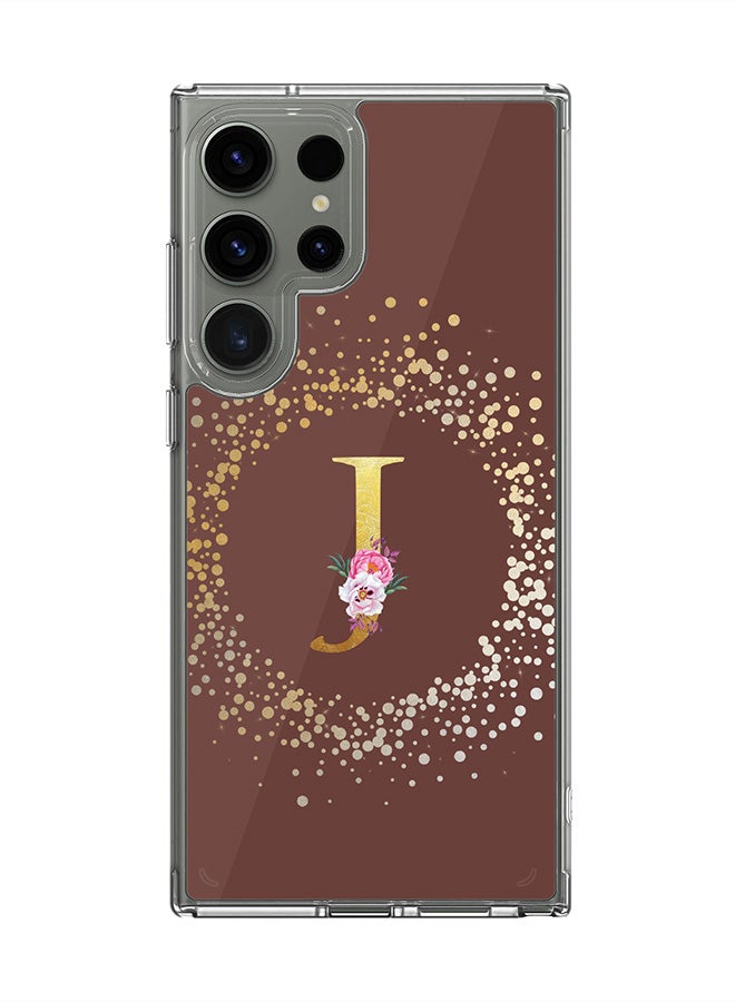 Stylizedd Classic Clear Case for Samsung Galaxy S25 Ultra , Hybrid Soft Transparent Cover Custom Monogram Initial Letter Floral Pattern Alphabet - J (Brown) - Image 1