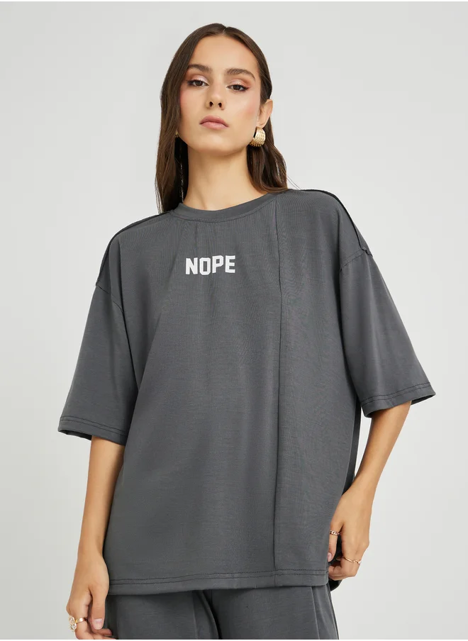 Take Two Take Two Slogan Print Round Neck T-Shirt and Pants Co-Ords