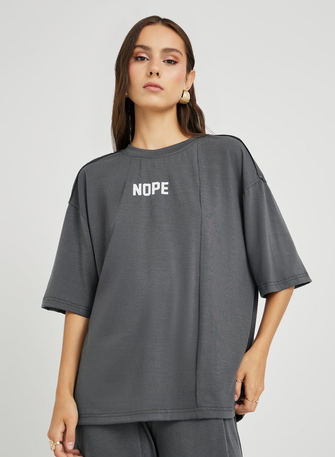 Take Two Take Two Slogan Print Round Neck T-Shirt and Pants Co-Ords  - Image 2