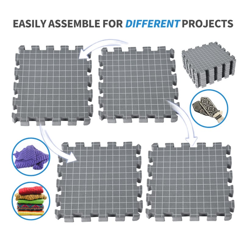 Yrangee Blocking Mats for Knitting & Crochet Project,Extra Thick Blocking Boards with Grids for Needlepoint or Crochet,9 Pack Knitting Mats with 150 T-Pins and Storage Bag - Image 4