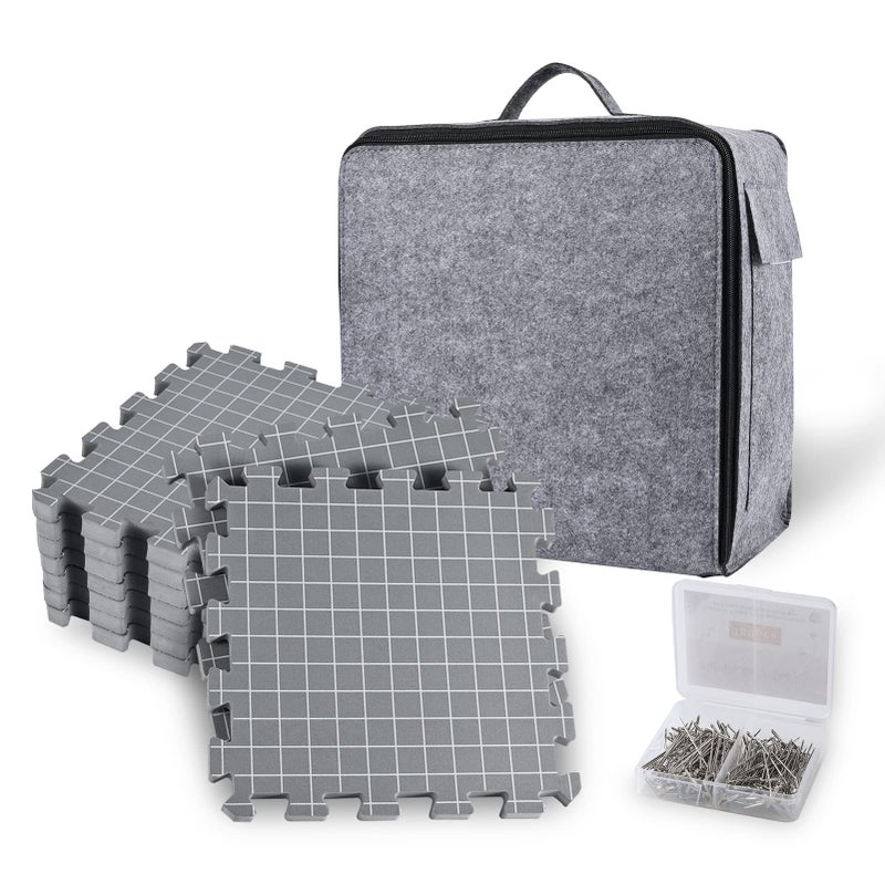 Yrangee Blocking Mats for Knitting & Crochet Project,Extra Thick Blocking Boards with Grids for Needlepoint or Crochet,9 Pack Knitting Mats with 150 T-Pins and Storage Bag - Image 1