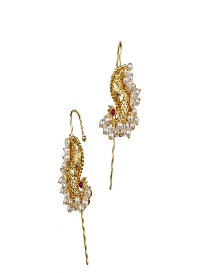 AAIKU Gold-Plated Peacock Pearl Ear Cuff for Women | Traditional Maharashtrian Ear Kan - Image 1