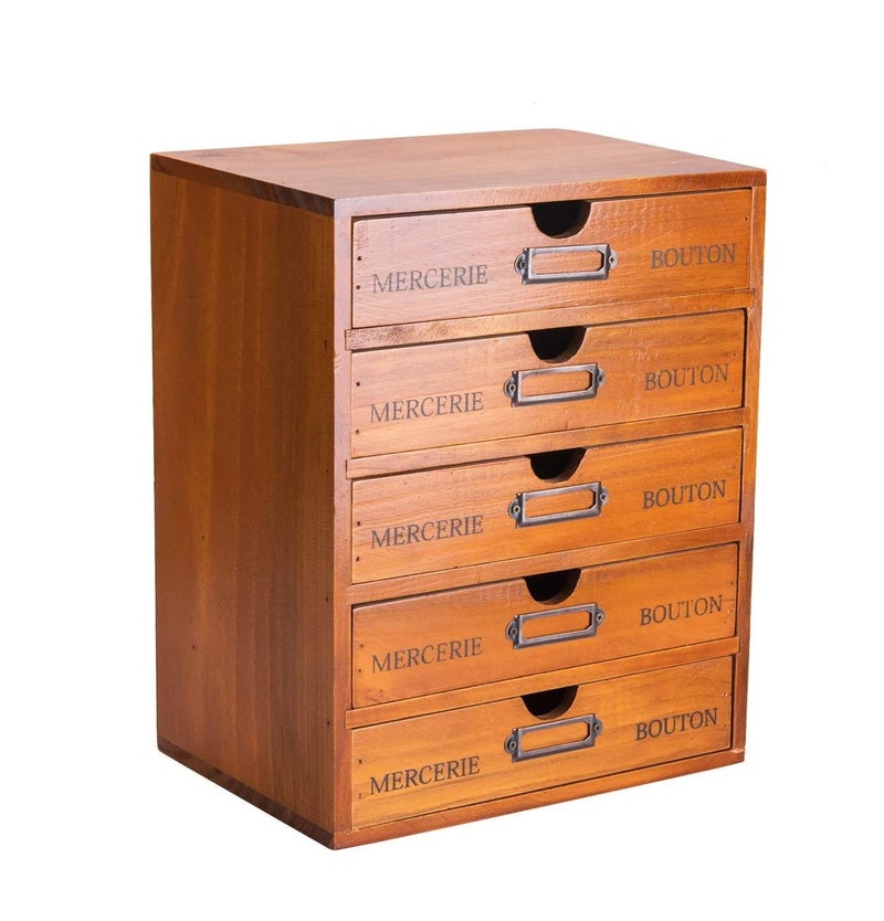 Primo Supply Vintage 5-Drawer Wooden Desk Organizer - Craft Storage Drawers - Rustic Shelf Drawer - Ideal Home Office Organizers and Accessories - Embroidery Floss - Apothecary Cabinet, Art Storage I Stackable - Image 1