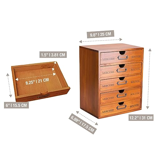 Primo Supply Vintage 5-Drawer Wooden Desk Organizer - Craft Storage Drawers - Rustic Shelf Drawer - Ideal Home Office Organizers and Accessories - Embroidery Floss - Apothecary Cabinet, Art Storage I Stackable - Image 3