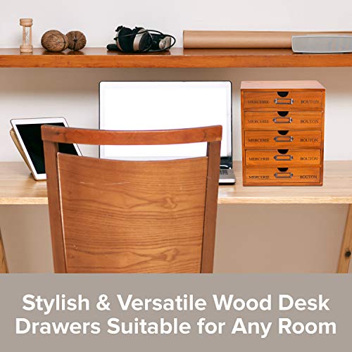 Primo Supply Vintage 5-Drawer Wooden Desk Organizer - Craft Storage Drawers - Rustic Shelf Drawer - Ideal Home Office Organizers and Accessories - Embroidery Floss - Apothecary Cabinet, Art Storage I Stackable - Image 4