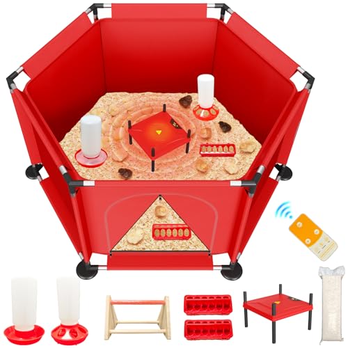 Kweetle Brooder Box for Chicks, 8-in-1 Chick Heat Plate Starter Kit, Baby Chicken Brooder Pen with Feeder, Waterer, Perch & Bedding, Indoor Poultry Setup (Red) - Image 1