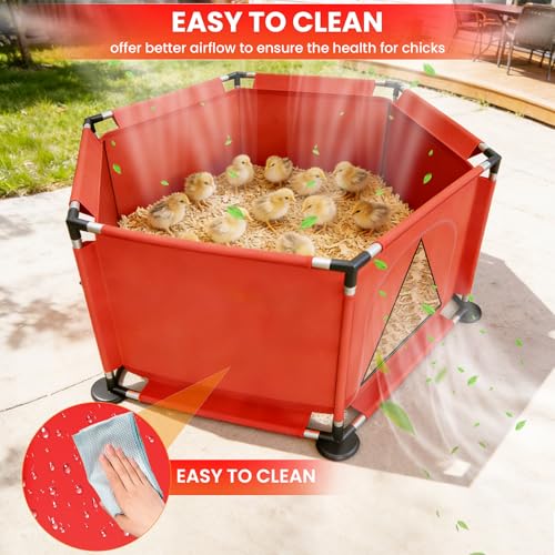 Kweetle Brooder Box for Chicks, 8-in-1 Chick Heat Plate Starter Kit, Baby Chicken Brooder Pen with Feeder, Waterer, Perch & Bedding, Indoor Poultry Setup (Red) - Image 3