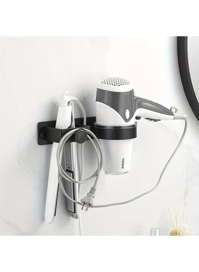 Dark Grey Wall Mounted Hair Dryer Holder With Hooks And Slots - Image 5