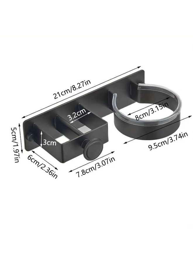 Dark Grey Wall Mounted Hair Dryer Holder With Hooks And Slots - Image 4