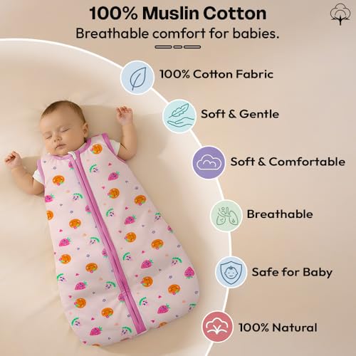 StarAndDaisy Baby Swaddles for Newborns, 100% Cotton Baby Swaddle Wrap for Newborns Arms Up Baby Sleeping Blanket Zipping Baby Sleeping Bag Newborn Sleep Sacks for 0-6 Months(Pink-Strawberry) - Image 3