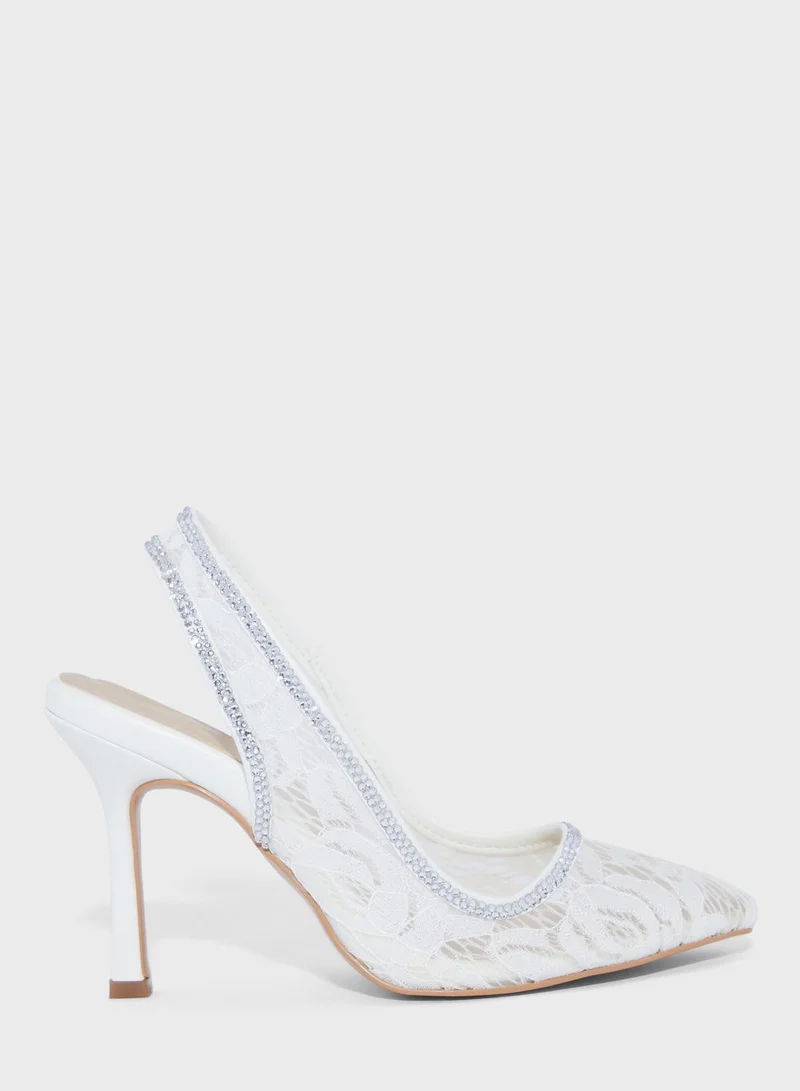 ايلا ليمتد اديشن الدانتيل ديامانتي Slingback مضخة الكعب العالي