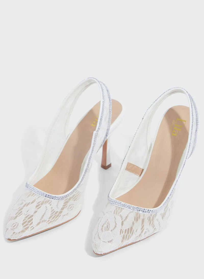 ايلا ليمتد اديشن الدانتيل ديامانتي Slingback مضخة الكعب العالي