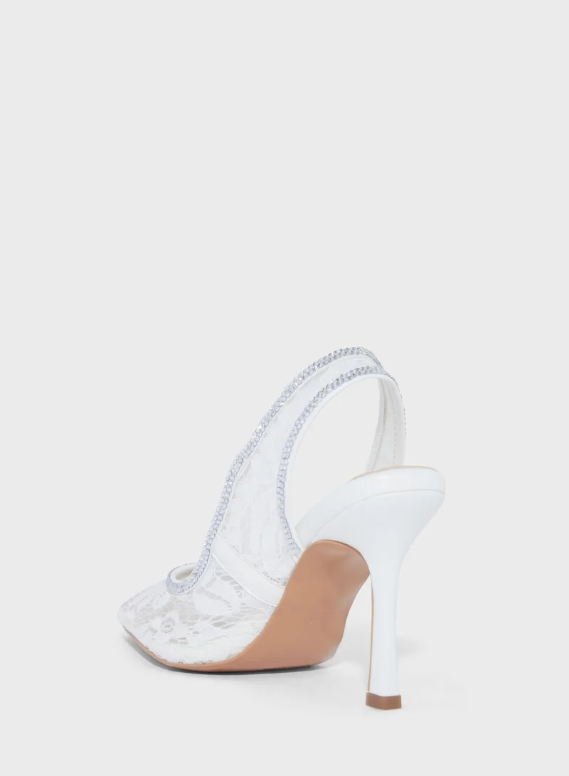 ايلا ليمتد اديشن الدانتيل ديامانتي Slingback مضخة الكعب العالي