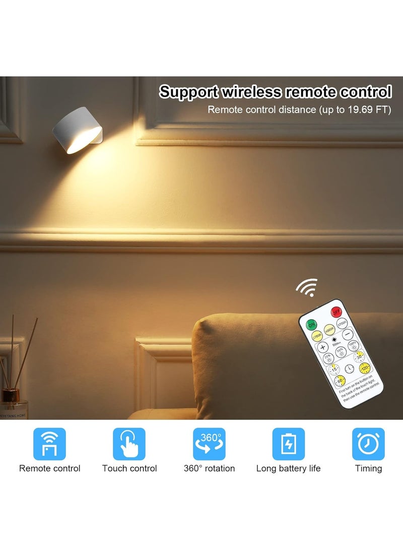 LED Sconces, LED Reading Lights, Wall Mounted Sconces with 3 Color Temperatures & 3 Brightness Levels, Rechargeable Battery USB Port , Magnetic Ball 360°Rotation Remote &Touch Control, Cordless Lights for Reading Bedside, White  - Image 2