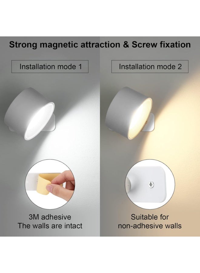 LED Sconces, LED Reading Lights, Wall Mounted Sconces with 3 Color Temperatures & 3 Brightness Levels, Rechargeable Battery USB Port , Magnetic Ball 360°Rotation Remote &Touch Control, Cordless Lights for Reading Bedside, White  - Image 4
