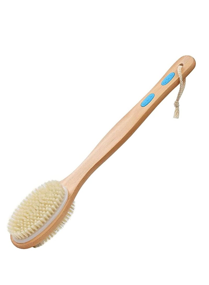 KASTWAVE Exfoliating Shower Brush, Bath Body Brush for Wet and Dry Use, Double Sided Bath Back Cleaning Scrubber with Soft and Stiff Bristles, Cleaner Brushes with Long Wooden Handle for Men Women - Image 1
