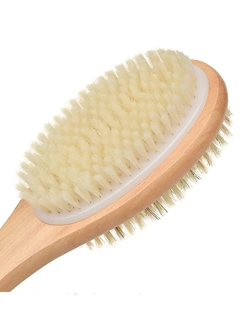 KASTWAVE Exfoliating Shower Brush, Bath Body Brush for Wet and Dry Use, Double Sided Bath Back Cleaning Scrubber with Soft and Stiff Bristles, Cleaner Brushes with Long Wooden Handle for Men Women - Image 5