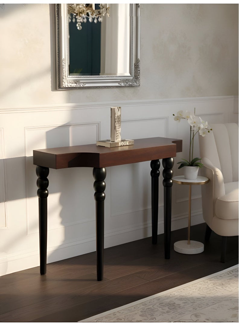 يونيكسار طاولة كونسول فاخرة بقشرة الجوز، طاولة مدخل 130 سم بأرجل من الخشب السويدي المصمت، - Image 1