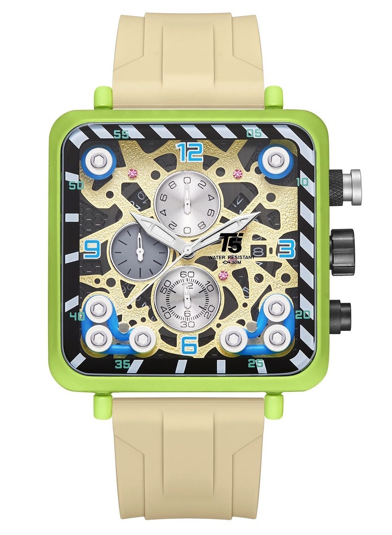 T5 Men's Chronograph Square Dial Silicone Strap Watch - Image 1