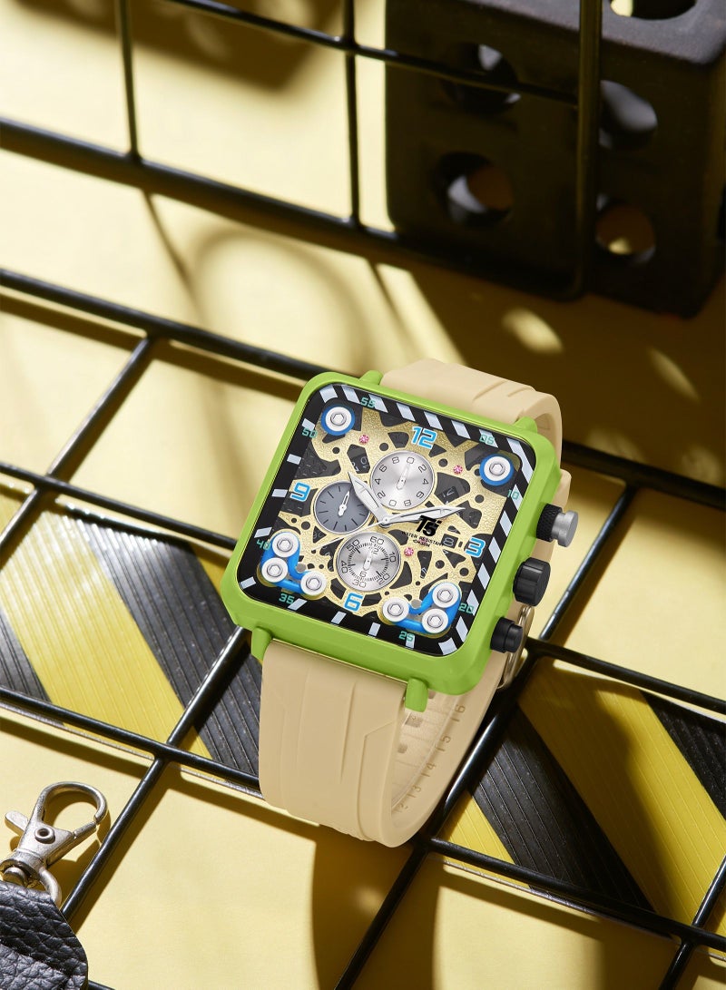 T5 Men's Chronograph Square Dial Silicone Strap Watch - Image 2