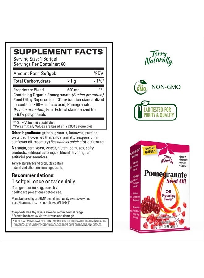 Terry Naturally Pomegranate Seed Oil - 60 Softgels - Antioxidant Support Supplement with Omega-5, Promotes Breast & Prostate Health - Non-GMO, Gluten-Free - 60 Servings - Image 2