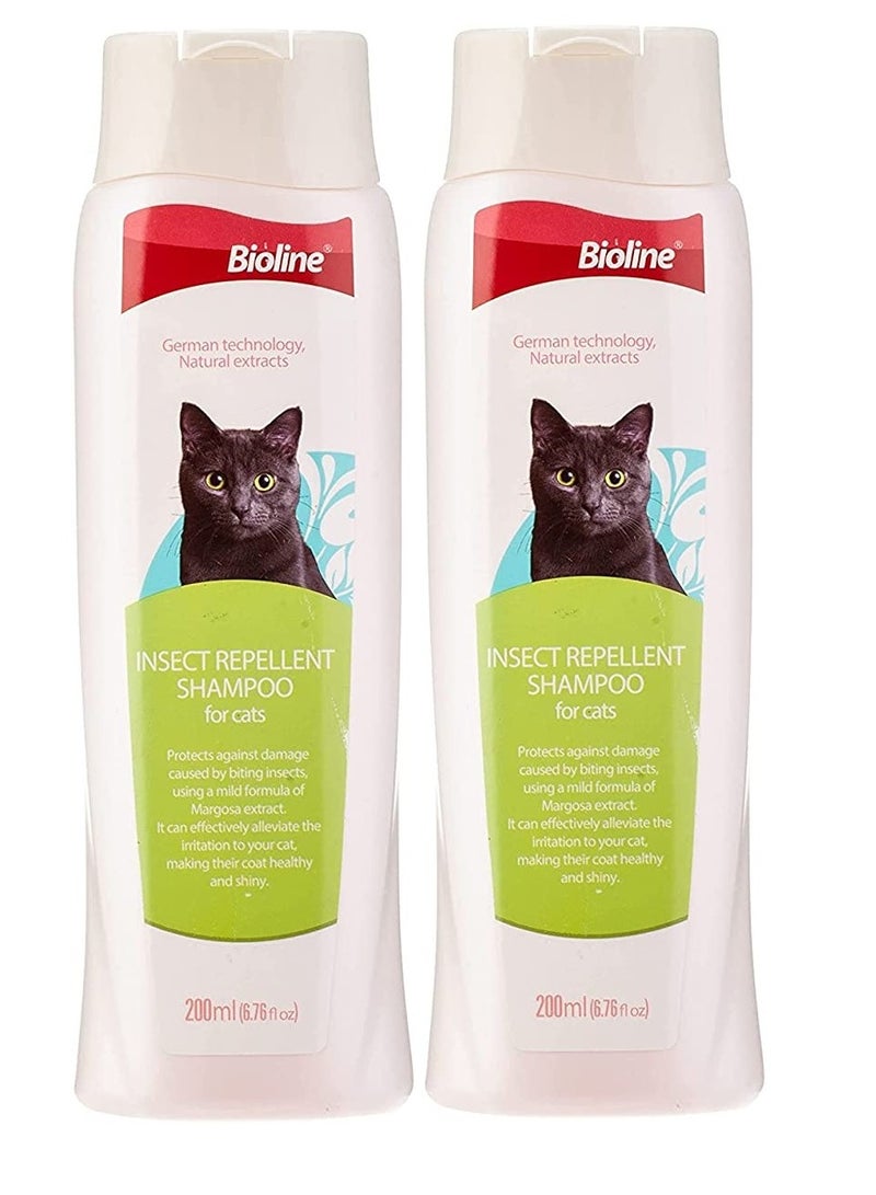 Bioline Insect Repellant Shampoo For Cats  Relief From Itching Lice And Mites 2X200ml - Image 1