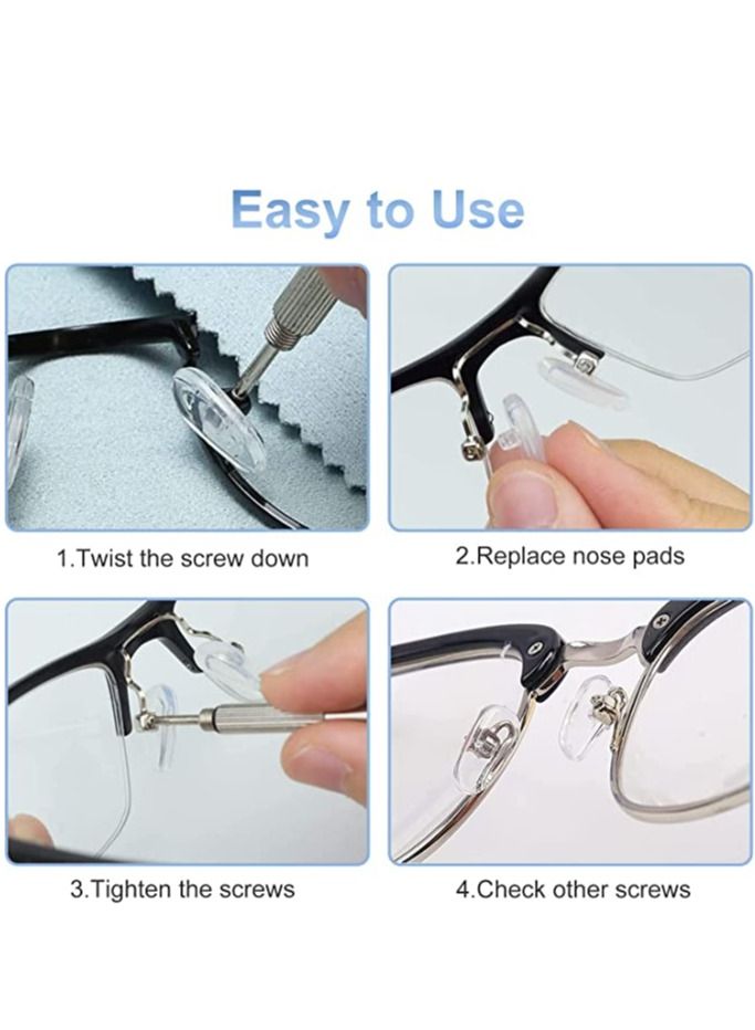 Adhesive Eye Glasses Nose Pads, 25 Pairs Glasses Nose Pads Silicone Screw-in Nose Pad Anti-Slip Nose Pads Eyeglass Repair Kit with Screws Screwdriver Tweezers and Cleaning Cloth - Image 2