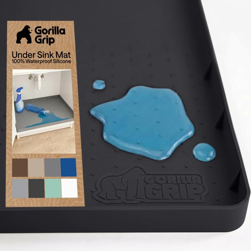 GORILLA GRIP Waterproof Silicone Under Sink Mat with Raised Lip for Kitchen and Bathroom 28 x 22 in Cabinet Shelf Liner Stay in Place Mats Dishwasher Safe Drawer Liner Organizer Tray Black - Image 2
