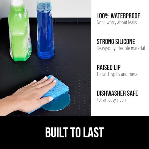 GORILLA GRIP Waterproof Silicone Under Sink Mat with Raised Lip for Kitchen and Bathroom 28 x 22 in Cabinet Shelf Liner Stay in Place Mats Dishwasher Safe Drawer Liner Organizer Tray Black - Image 3