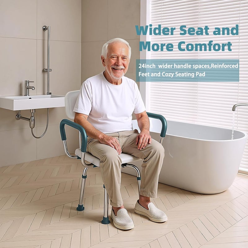 Aidwaygo Swivel Shower Chair with Arms and Back, 400 lbs Heavy Duty Shower Seat for Inside Shower Stall and Bathtub, Height Adjustable Safety Bath Seat for Elderly, Adults, Handicap and Disabled - Image 4