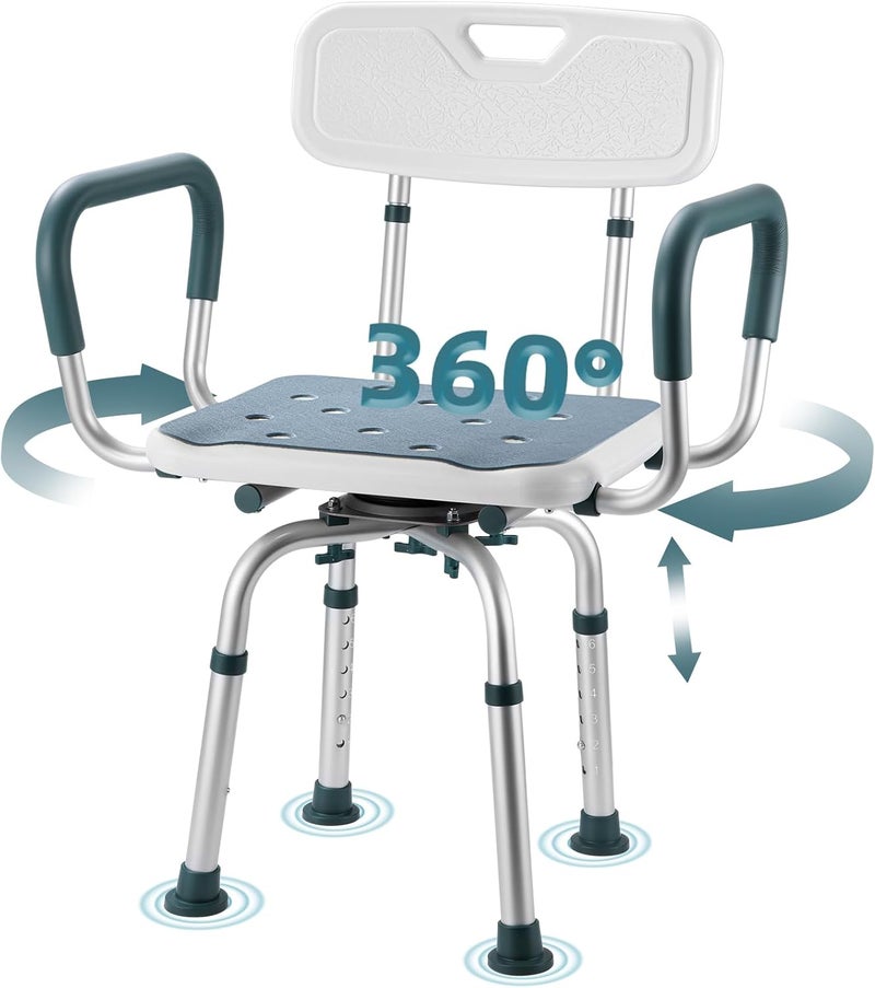 Aidwaygo Swivel Shower Chair with Arms and Back, 400 lbs Heavy Duty Shower Seat for Inside Shower Stall and Bathtub, Height Adjustable Safety Bath Seat for Elderly, Adults, Handicap and Disabled - Image 1