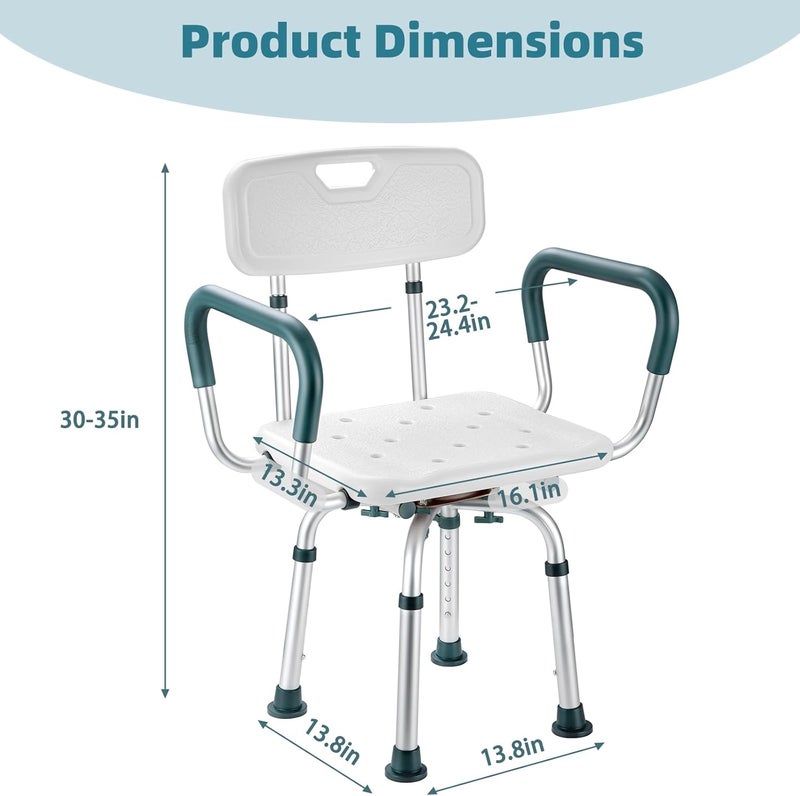 Aidwaygo Swivel Shower Chair with Arms and Back, 400 lbs Heavy Duty Shower Seat for Inside Shower Stall and Bathtub, Height Adjustable Safety Bath Seat for Elderly, Adults, Handicap and Disabled - Image 5