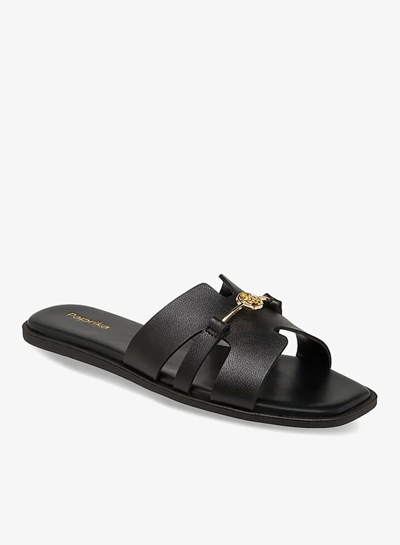 Paprika BLACK Women Metal Accent Flat Sandals for Women | Best Price UAE