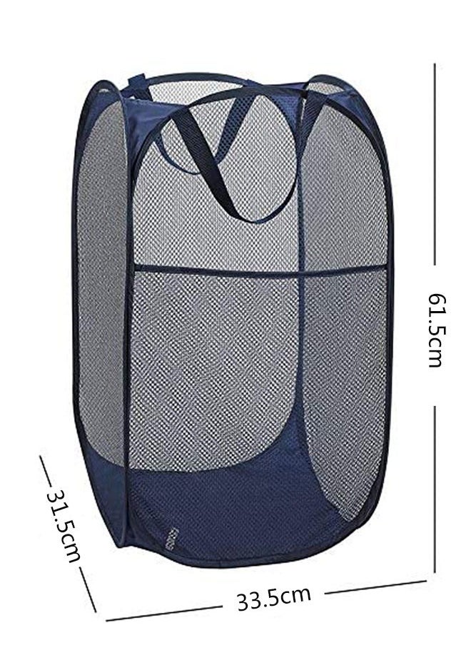 HAWAWA - 2pcs Mesh Pop-up Laundry Hamper, Collapsible Laundry Basket with Durable Handles&Side Pocket High Carbon Steel Frame, Foldable Pop-Up Laundry Bags for Home College Dorm or Travel Storage( Blue) - Image 1