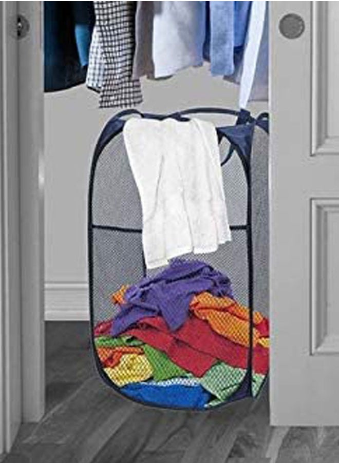HAWAWA - 2pcs Mesh Pop-up Laundry Hamper, Collapsible Laundry Basket with Durable Handles&Side Pocket High Carbon Steel Frame, Foldable Pop-Up Laundry Bags for Home College Dorm or Travel Storage( Blue) - Image 1