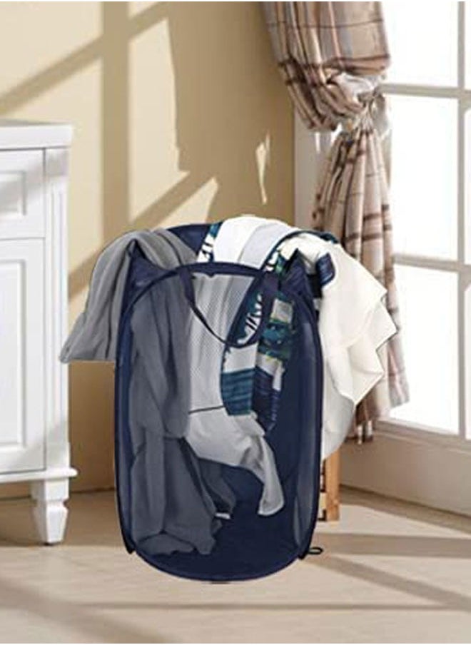 HAWAWA - 2pcs Mesh Pop-up Laundry Hamper, Collapsible Laundry Basket with Durable Handles&Side Pocket High Carbon Steel Frame, Foldable Pop-Up Laundry Bags for Home College Dorm or Travel Storage( Blue) - Image 1