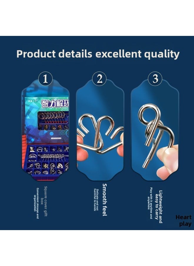 null - Nine Series Toy Luban Lock Full Set Of 32 Sets Of Primary School Children's Intelligence Unlock Ring Release Competition Dedicated-Color:[thickened] Nine-link 45-piece Set + Kong Ming Lock 9-piece Set - Image 1