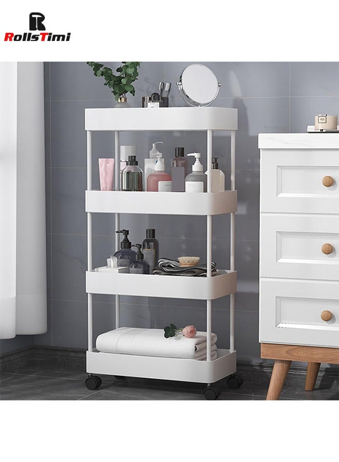 RollsTimi  Slim Storage Cart with Wheels - 4 Tier Bathroom Organizers and Storage Cart - Rolling Carts for Bathroom, Kitchen, Narrow Space, Laundry Room,White - Image 1