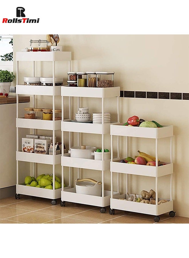 RollsTimi  Slim Storage Cart with Wheels - 4 Tier Bathroom Organizers and Storage Cart - Rolling Carts for Bathroom, Kitchen, Narrow Space, Laundry Room,White - Image 2