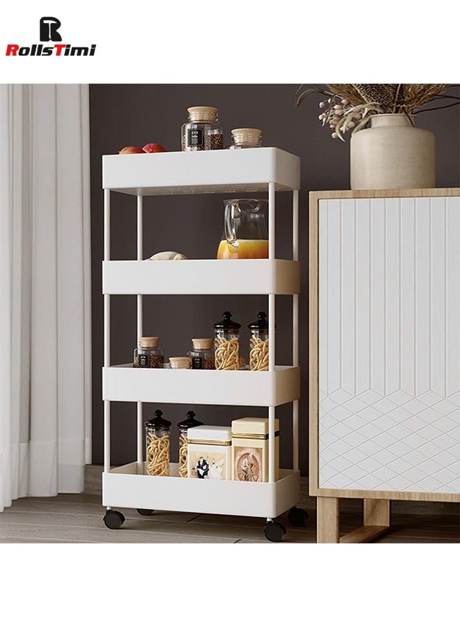 RollsTimi  Slim Storage Cart with Wheels - 4 Tier Bathroom Organizers and Storage Cart - Rolling Carts for Bathroom, Kitchen, Narrow Space, Laundry Room,White - Image 3