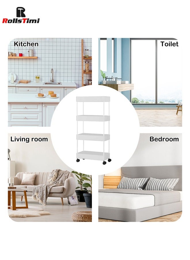RollsTimi  Slim Storage Cart with Wheels - 4 Tier Bathroom Organizers and Storage Cart - Rolling Carts for Bathroom, Kitchen, Narrow Space, Laundry Room,White - Image 4