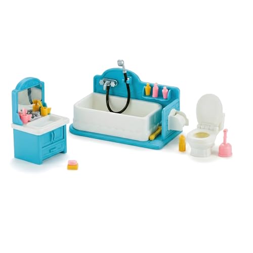 OLEOCA Family Dollhouse Bathroom Set Bathtub with Hand Shower Sink with Mirror Toilet Soap Toothbrush Toilet Paper Roll Dollhouse Furniture Accessories for Ages 3 - Image 1