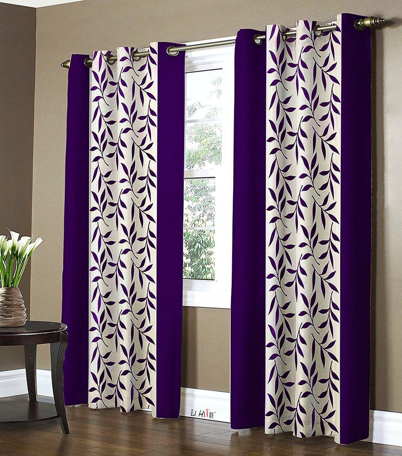 Milan Polyresin Floral Long Window Curtain Long Window 6 Ft Violet Pack of 2 - Image 2