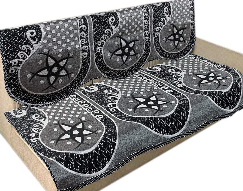 Nendle Damask Design Concept 5 Seater Sofa Set Covers with Cotton & Polyester (Black & White, Standard Size) - Pack of 6 - Image 1