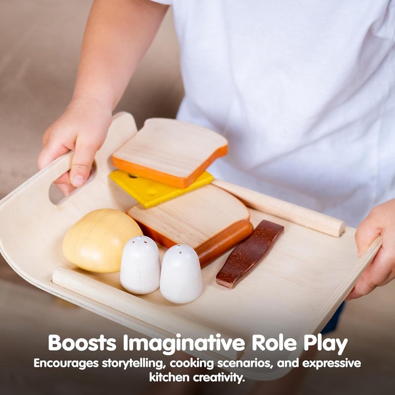 PlanToys Breakfast Menu Wooden Play Food Set with Serving Tray for Kids - Image 5