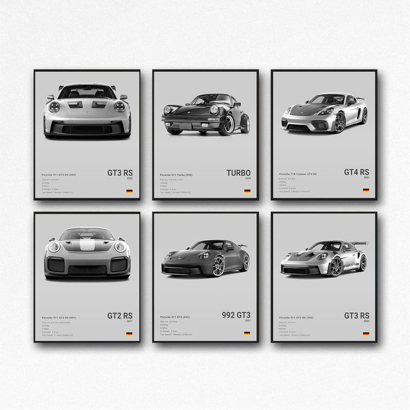 Dujoi 911 GT3RS GT2RS Posters Car Posters For Walls Racing Car Wall Art For Boys Bedroom Supercar Paper Prints Poster Set Of 6,Unframe 8x12inch,20x30cm - Image 1