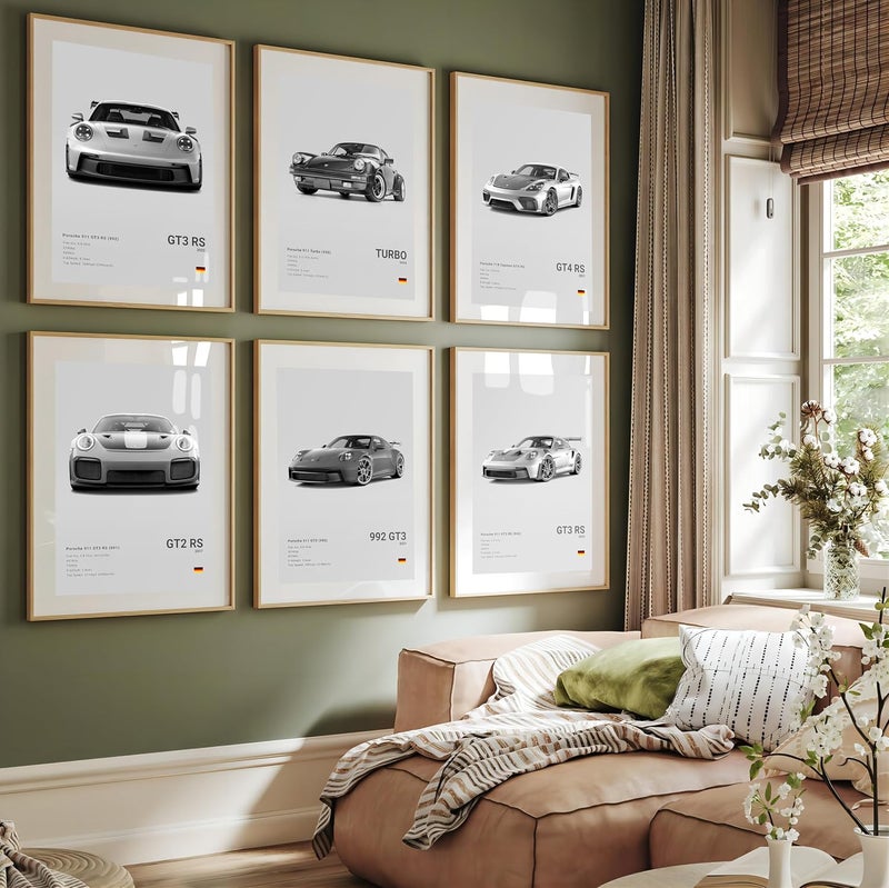 Dujoi 911 GT3RS GT2RS Posters Car Posters For Walls Racing Car Wall Art For Boys Bedroom Supercar Paper Prints Poster Set Of 6,Unframe 8x12inch,20x30cm - Image 3