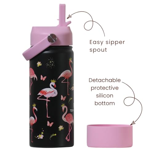 TOM  BELL TOM & BELL Insulated Water Bottle for Kids 500ml,Double Wall Water Bottle for School, Sipper Bottle,Hot and Cold, Premium 304 Stainless Steel (flamingo, 500ml) - Image 2